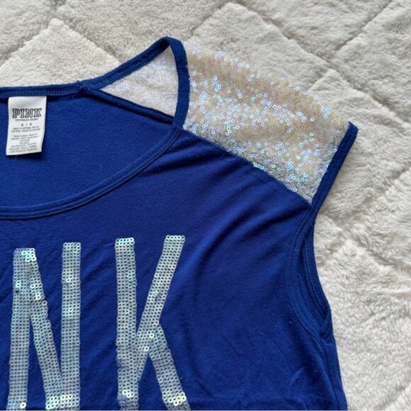 Victoria's Secret PINK | Sleeveless Blue Sequin Off Shoulder Shirt | Size Small - Picture 7 of 12